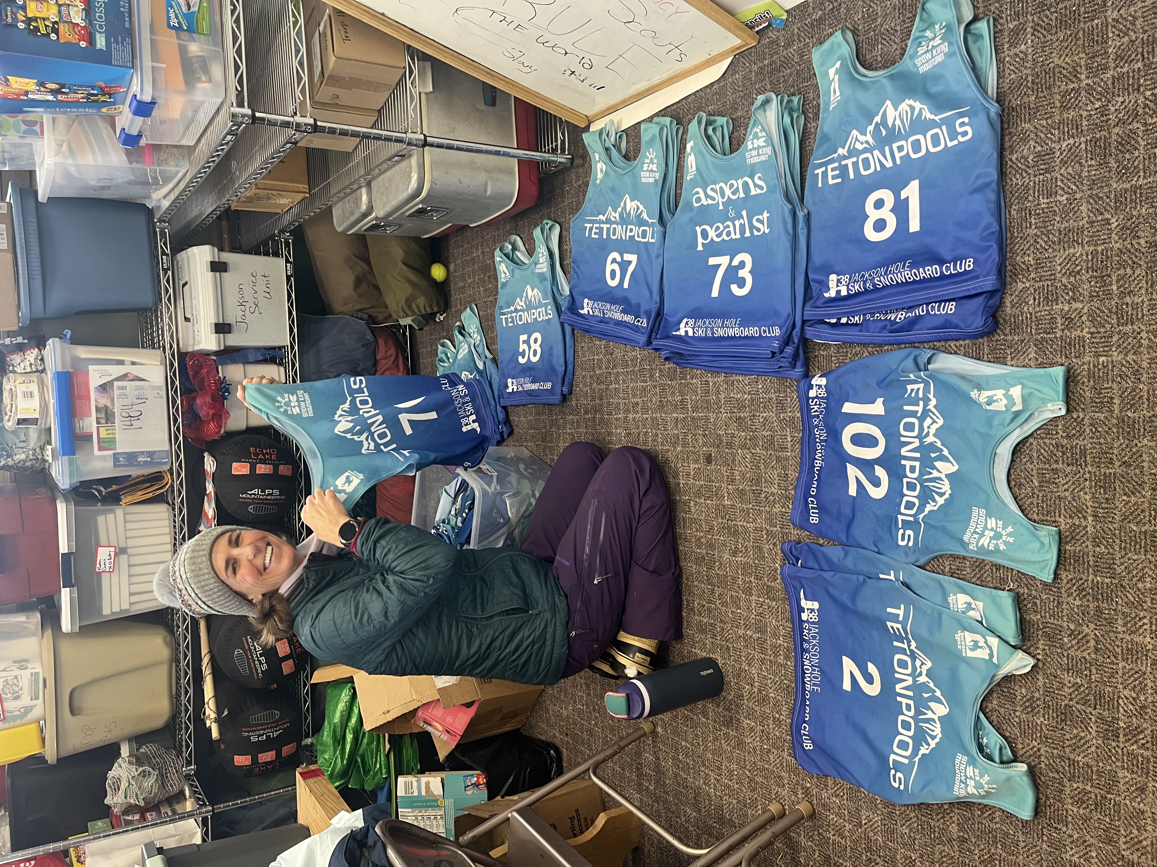 Kelly Gorski organizes bibs during the Wild West FIS Series